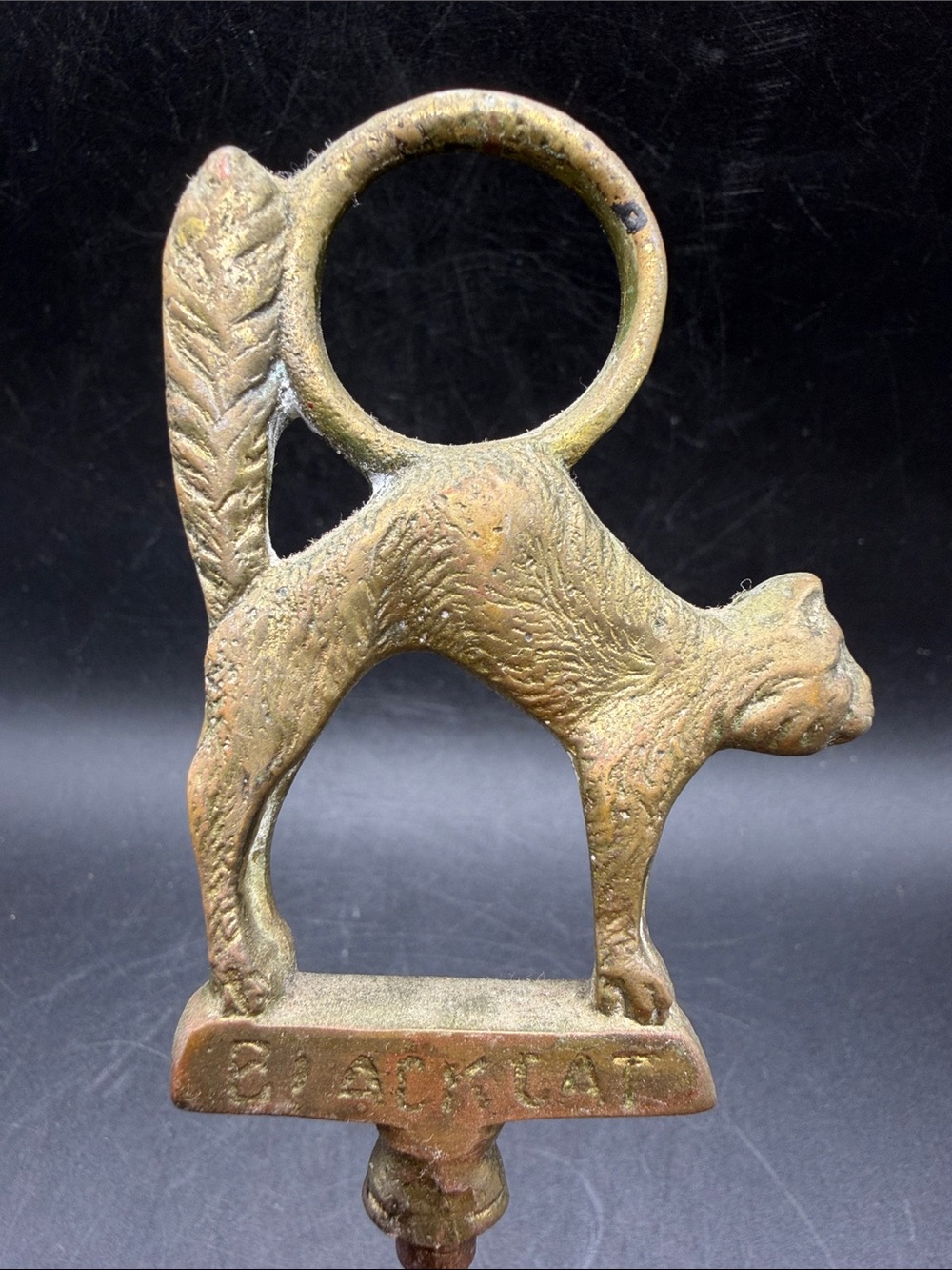 Antique Black Cat Belgium Brass Kitty Corkscrew Bottle Opener Barware Whimsigoth - Picture 3 of 9
